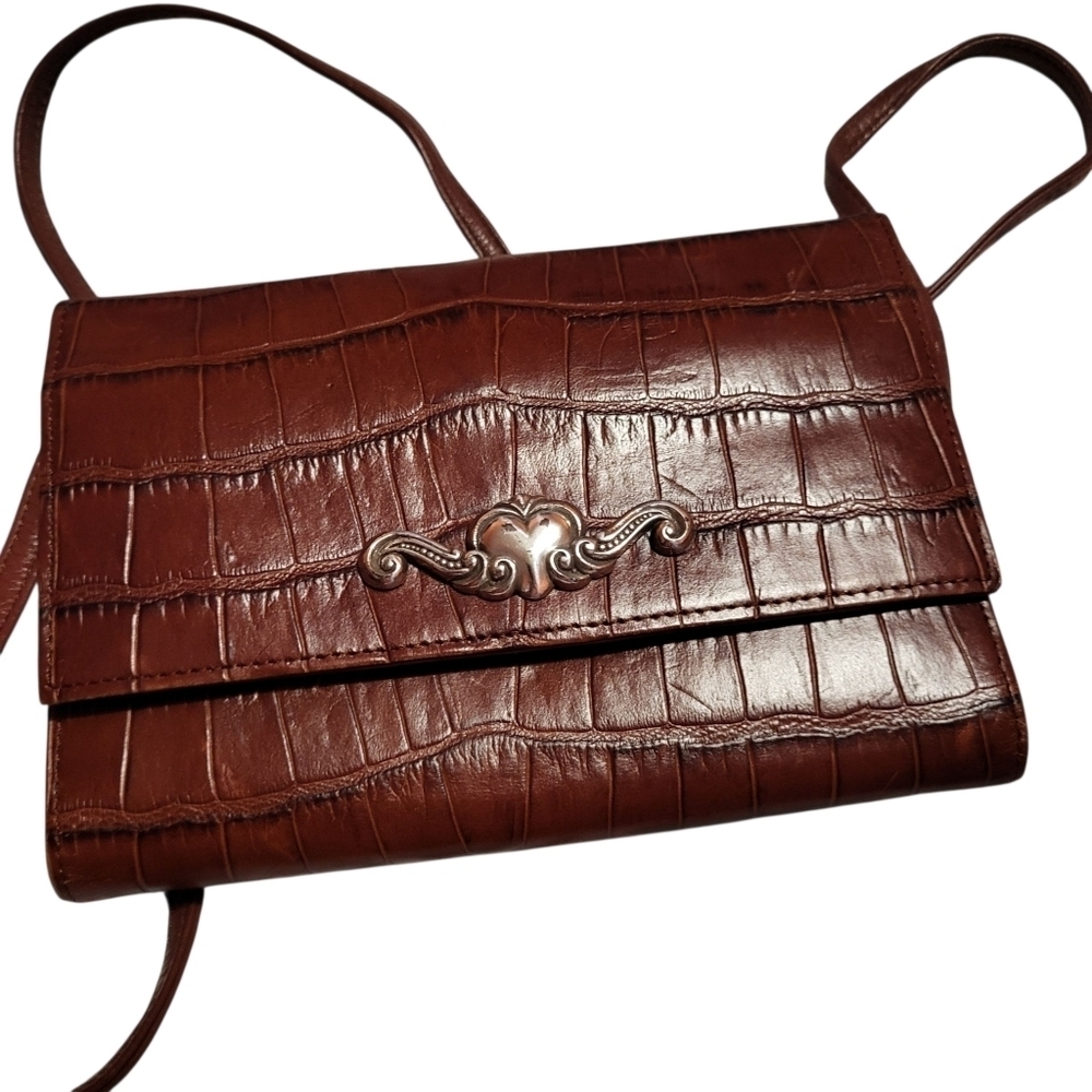 Brighton Crossbody Wallet Purse Brown Crocodile